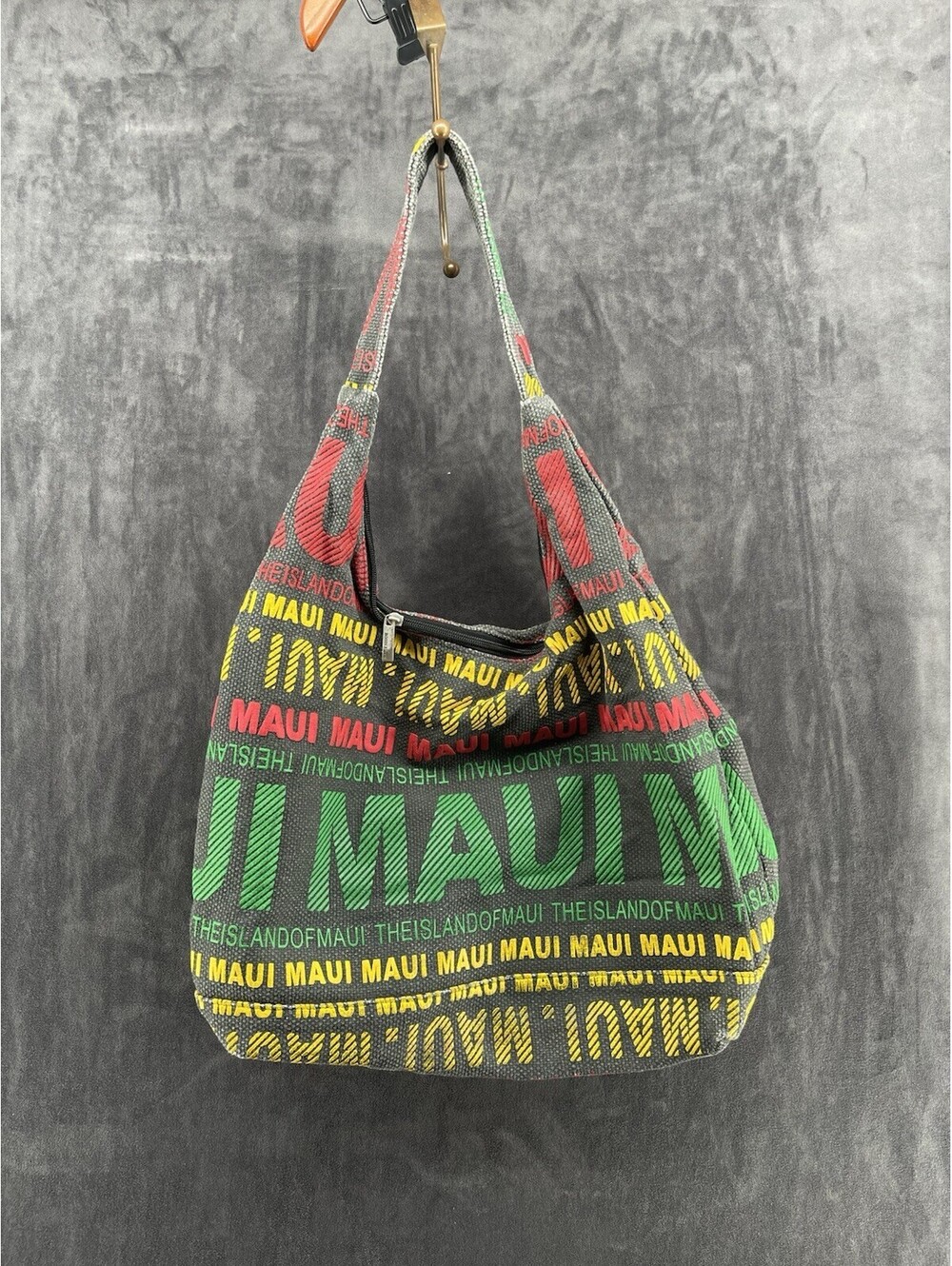 Robin Ruth Maui Hawaii Canvas Hobo Shoulder Bag Travel Souvenir Gray Multicolor